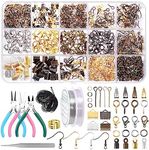 Swpeet 1470Pcs Jewelry Making Supplies Kit with Jewelry Making Tools, 3 Color Jewelry Pliers and Jewelry Wires, 40 Styles Jewelry Findings, Waxed Necklace Cord with Thimble Ring Awl Tweezers Scissors