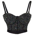 bslingerie® Madonna Style Metallic Studs Bustier Bra Corset Top, Black Worm, X-Small