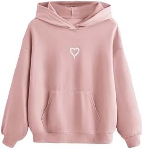 Floerns Girls Heart Graphic Print Long Sleeve Hooded Sweatshirt Pullover Tops Light Pink Heart 14Y