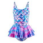 SERTAS Girls Mermaid Swimsuit,Mermaid Costume Fancy Dress,Swimming Costume Mermaid Swimsuit,Kids Ruffle Skirt One Piece Swimwear,Swim Wear Bathing Suit Summer Holiday Beachwear for Girls Blue