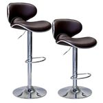 ViscoLogic Barstool Series Oasis Adjustable Height Bar Stool Chair with Back, Quilted Leatherette, 360 Swivel, Tall Counter Height, 24 to 33 inch with Chrome Pole and Base, Set of 2 (Brown)