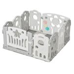 Baby Playpen with Foam Mat & Activity Toys, 10 Panel Plastic Play Pen for Babies & Toddlers, Modular Safety Play Yard for Indoor & Outdoor Use, Grey & White (61"x61")