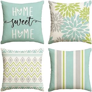 Artoid Mode Dalie Federe Confezione da 4, Quadrate per Cuscino, Divano, Sedia, Camera da Letto 45 x 45 cm Blu Acqua