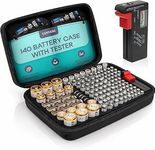 Tanness 140 Battery Organizer Storage Case with Tester - Large Capacity Shockproof Holder Bag for AA, AAA, 9V, C & D Sizes - Portable Travel Organizer (Batteries Not Included)