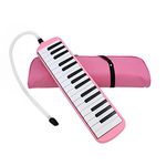 Vilihy Melodica 32 Key Pianica Portable with Carrying Bag Short and Long Mouthpieces for Beginners Kids Gift(Pink)