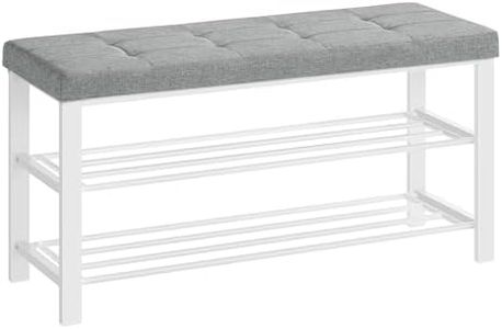 SONGMICS Shoe Bench, Storage Bench, Entryway Bench with Cushion, Shoe Shelf with Seat, Space-Saving, Modern Style, for Living Room, Bedroom, Hallway, Dove Gray and Cloud White ULBS579W01