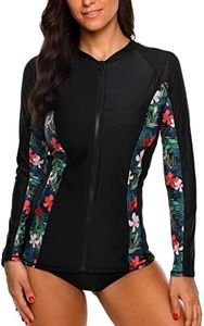 ATTRACO Womens Long Sleeve Zipper Rash Guard Swim Shirt UPF 50+ Floral Swim Top