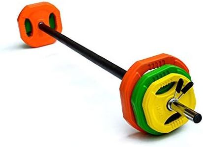 20kg Standard Rubber Coloured Barbell Pump Set with Foam Grip Home Gym Weight Lifting Strength Training Bodybuilding Weightlifting Workout and Exercise