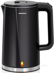 Aigostar Electric Kettle, 1.7L Double Wall 304 Stainless Steel Interior Hot Water Boiler Heater, Cool Touch Electric Tea Kettle, 1500W Fast Boiling, Auto Shut-Off, Boil Dry Protection, BPA-Free, Black