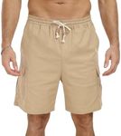 NITAGUT Men's Linen Shorts Summer Beach Casual Drawstring Shorts with Multi Pockets Khaki, Medium