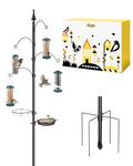 iBorn Bird Feeders Hanging Station With 4 Bird Feeders Kit 1 Inch Bird Feeder Pole Standing + 4 Green Metal Feeders For Wild Outdoors