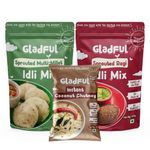 Gladful Combo Ragi Instant Idli Mix, Multi-Millet Instant Idli Mix & Instant Coconut Chutney, No Palm Oil, 100% Natural, Vegan, Rich in Nutrients, Ideal for All Ages - Pack of 3