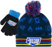 DC Comics Boys Toddler Winter Hat, Batman Boys Hat and Glove Set, Winter Hat for Boys with Toddler Mittens, Superman Gloves, Justice League, 2-5T