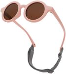 LOJUDI Baby Sunglasses 0-24 Months - with Strap Polarised Cute Round for Newborn Infant Toddler Sunglasses Baby Girls Boys-Pink Frame