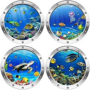 AINIUNIU 4 Pièces Sticker Mural Monde Marin Autocollants De La Vie Marine Stickers Muraux Tortue Muraux Faux Décalque De Fenêtre PVC Le Monde Sous-marin Décoration de Chambre D'enfant