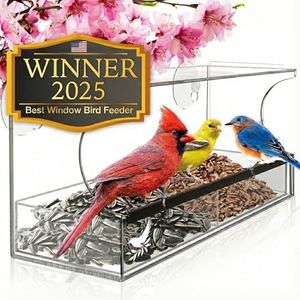 Window Bird Feeder by Nature's Hangout - Award-Winning Transparent Acrylic Bird Feeders for Outdoors, No Assembly, Strongest Suction Cups, Birds Watching for Cats, Easy-to-Clean Birdhouse Feeder