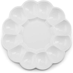 KooK Deviled Egg Platter Tray, Ceramic Easter Egg Holder, Holds 12 Eggs, Ceramic Dish, Display Holder, Dishwasher Safe, Microwave Safe, freezer Safe, Sleek, 10 Inch Diameter, White