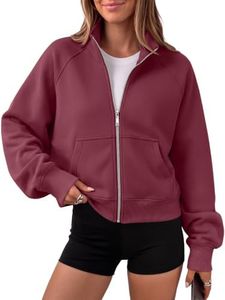 Trendy Queen Womens Sweatshirts Zip Up Hoodies Cropped Crewneck Pullover Casual Jackets Y2k Clothes Fall Fashion Outfits WineRed XL