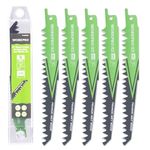 WORKPRO 5-Piece Reciprocating Saw Blades Set | Sabre Saw Blades for Cutting Branches | 152mm 5TPI Saw Blades Set with Plastic Storage Box | Compatible with Most Reciprocating Saw