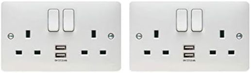 Pack of 2 x Hager WMSS82USB 'Sollysta' Switch Sockets Outlet 13 Amp with 2 x USB Sockets