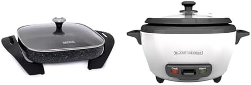 Starfrit The Rock Electric Skillet - 12" x 12" - Rock.Tec Non-Stick Cooking Surface & BLACK+DECKER 2-in-1 Rice Cooker & Food Steamer - 6-Cup Capacity, Automatic Keep Warm, Nonstick Bowl