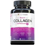 Multi Collagen Pills with Hyaluronic Acid & Vitamin C: 5 Type Hydrolyzed Collagen Protein Peptides, Types I II III V X, 30 Servings, 90 Capsules