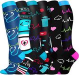 Hi Clasmix 6 Pairs Compression Socks for Women&Men-20-30mmhg Best for Circulation,Pregnancy,Media,Nurse,Running,Travel(Multicoloured 14,Small-Medium)