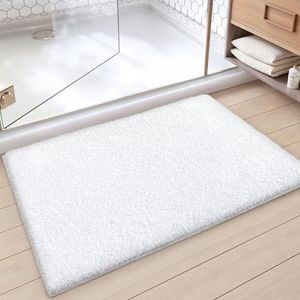 Color&Geometry White Bathroom Rugs- Absorbent, Non Slip, Soft, Washable, Quick Dry, 16"x24" Small White Rug White Bath Mats for Bathroom, Microfiber Shower Mat Bath Rug Bathroom Carpet
