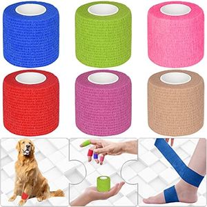 Twavang 6 Pack 2 Inches Self Adhesive Bandage Wrap Breathable Cohesive Bandage Elastic Tape for Pets, Athletic, Sports, Wrist, Knee, Ankle(5 Yards Per Roll, Mixed Colors)