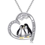 POPLYKE Heart Two Penguin Necklace for Women 925 Sterling Silver Penguin Jewelry Sister Friend Mother Daughter Penguin Gifts for Women Birthday