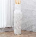 Leewadee Large White Home Decor Floor Vase – Wooden 110 cm Tall Farmhouse Decor Flower Holder For Fake Plant And Pampas Grass