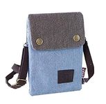 YaJaMa Canvas Small Crossbody Bag Shoulder Travel Camping Handbag Cellphone Pouch Purse for Women Girls (Light Blue)