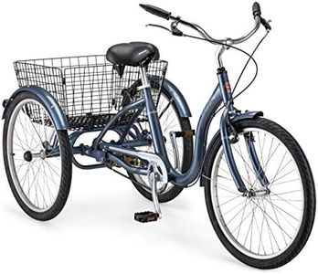 Schwinn Meridian Adult Tricycle Bike, Mens and Womens Three Wheel Beach Cruiser, 24-Inch Wheels, Low Step-Through Frame, Wide Seat, Rear Folding Basket, 1-Speed, Slate Blue