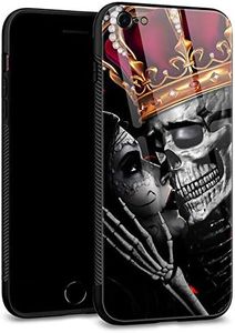 iPhone 6S Plus Case,iPhone 6 Plus Cases Tempered Glass Back Shell Cool Pattern Designed with Soft TPU Bumper Case Fashion for Boys Men Apple iPhone 6/6S Plus Cases -Skull Love Romance