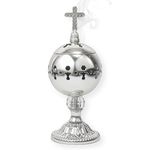 Nazareth Store Incense Burner Charcoal Polished Brass Silver Censer Christian Church Resin Incense Holder Incense Cones Cross 7.9" Aromatherapy Fragrance Ornament