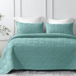 Whale Flotilla Quilt Set King Size, Soft Microfiber Lightweight Bedspread Coverlet Bed Cover (Wave Pattern) for All Seasons, Turquoise, 3 Pieces (Includes 1 Quilt, 2 Shams)