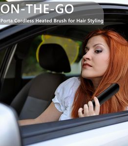 Cordless Hair Straightener Brush – Portable Heated Styling Tool