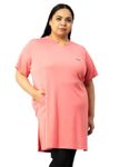 CUPID Women's Cotton Plus Size Plain Half Sleeves Long Top for Summer and Semi Summers with One Side Pocket for Ladies Solid T Shirt_ Pink_4XL