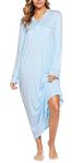 Vlazom Ladies Full Length Nightwear Cotton Long Sleeve Nightie Nightdress Pyjamas, Light Blue, XXL