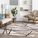 Leesentec Area Rugs Rugs Living Room Bedroom Rug Modern Short Pile Rugs Bohemian Carpet Abstract Geometric Straight Line Pattern Carpets Non-slip Large Rug (Beige pattern, 120x 160 cm)