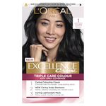 L'Oréal Paris Excellence Crème Permanent Hair Dye, Radiant At-Home Hair Colour with up to 100% Grey Coverage, Pro-Keratin, Up to 8 Weeks of Colour, Colour: 1 Natural Darkest Black