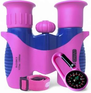 Kids Binoculars Pink 8x21 - Girls Gift Age 3-12, Shockproof Compact Binoculars for Kids with High Resolution Optics for Bird Watching, Stargazing, Hunting, Hiking, with Case, Neck Strap