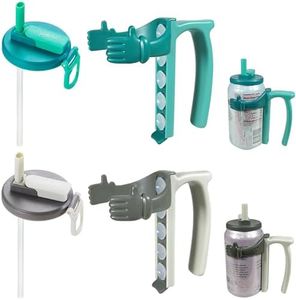 DIPESI Soda Can Lids and Holders for 12oz Cans – 2 Can Covers with Straw + 2 Can Holder with Handle – for Soda, Beer, Pop – Easy to Hold, Leak-Free
