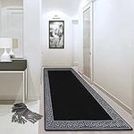 PHP Carpet Runners for Hallways Non-Slip Long & Wide Heavy-Duty Plain Super Absorbent Area Rugs, Stair Carpet and Kitchen Anti-slip Floor Mats - Greeky Rug (Dark Grey & Cream, 66 x 220 cm - XL Runner)