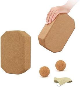 PSQIYMP Cork Yoga Block Octagonal 9x6x3, Unique Shape for advanced Yogis, 2 Pack with Strap & Massage Balls, Polygonal brick Anti-Slip, Durable, Sweat-Absorbing Support