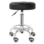 BQKOZFIN PU Leather Modern Round Rolling Stool Adjustable Height Salon Stool for Spa Facial Massage Tattoo (Black)