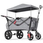 EVER ADVANCED Wagon for Kids to Sit In, Stroller Wagon For 2 Kids with Removable Canopy, Kids Wagon Pull Along with Seats 5-Point Harnesses, Portable Push Pull Cart Wagon with Adjustable Handle Bar