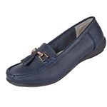 Jo & Joe Ladies Leather Loafer Shoes Plimsole Pumps Womens Flat Shoes Navy Size UK 5 EU 38