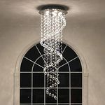 A1A9 Elegant Spiral Crystal Chandelier Lights, Clear K9 Crystal Raindrop LED Ceiling Light Chrome Flush Mount Pendant Lighting Fixture for Livingroom Dining Room Hallway Stairway Foyer D50cm