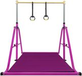 Peakpath Foldable Gymnastics Kip Bar with Mat and Ring Set,3' to 5' Height Adjustable,Kids Gymnastic Equipment for Ages 3-15,Indoor and Home Training- Max Load 260LBS (Violet, 4.8FT)